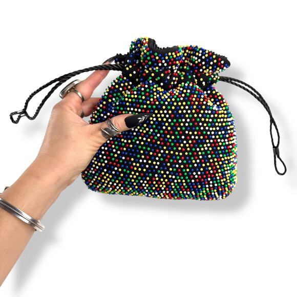 1960's rainbow beaded reversible pouch purse bag - Picture 7 of 16